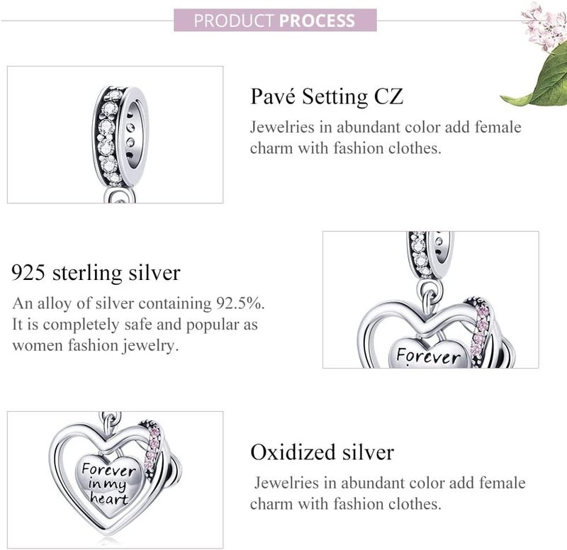 BABAMIA Store Rose Charm Heart Charms for Bracelets 925 Sterling Silver Bead Charm Fits Bracelets and Necklaces Paved with Cubic Zirconia Animal Skull Charm Dainty Halloween Charms Jewelry for Women Girls - Image 3